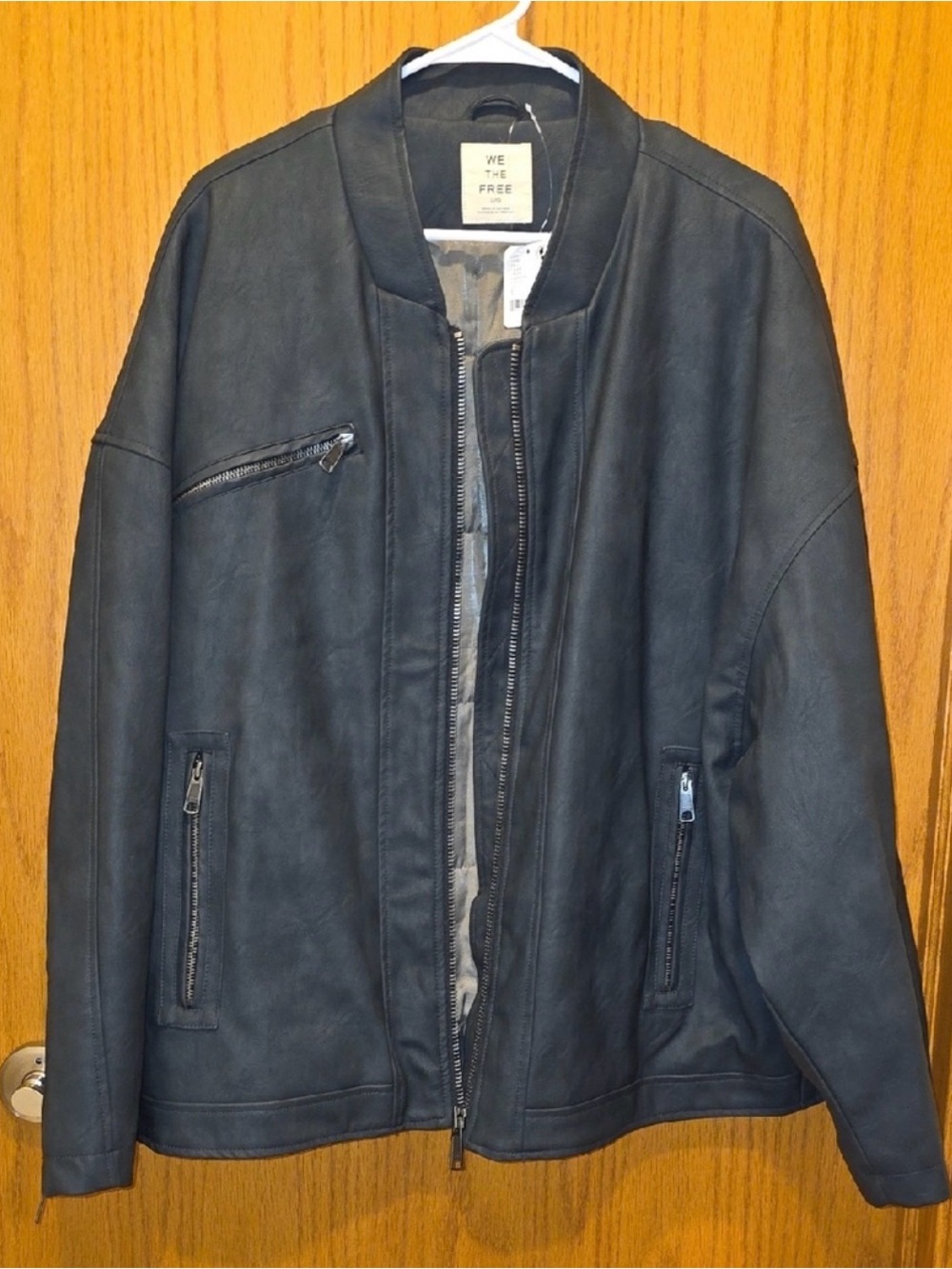 WE THE FREE Free People Black Leather Bomber Jacket Zip Up Fall Winter